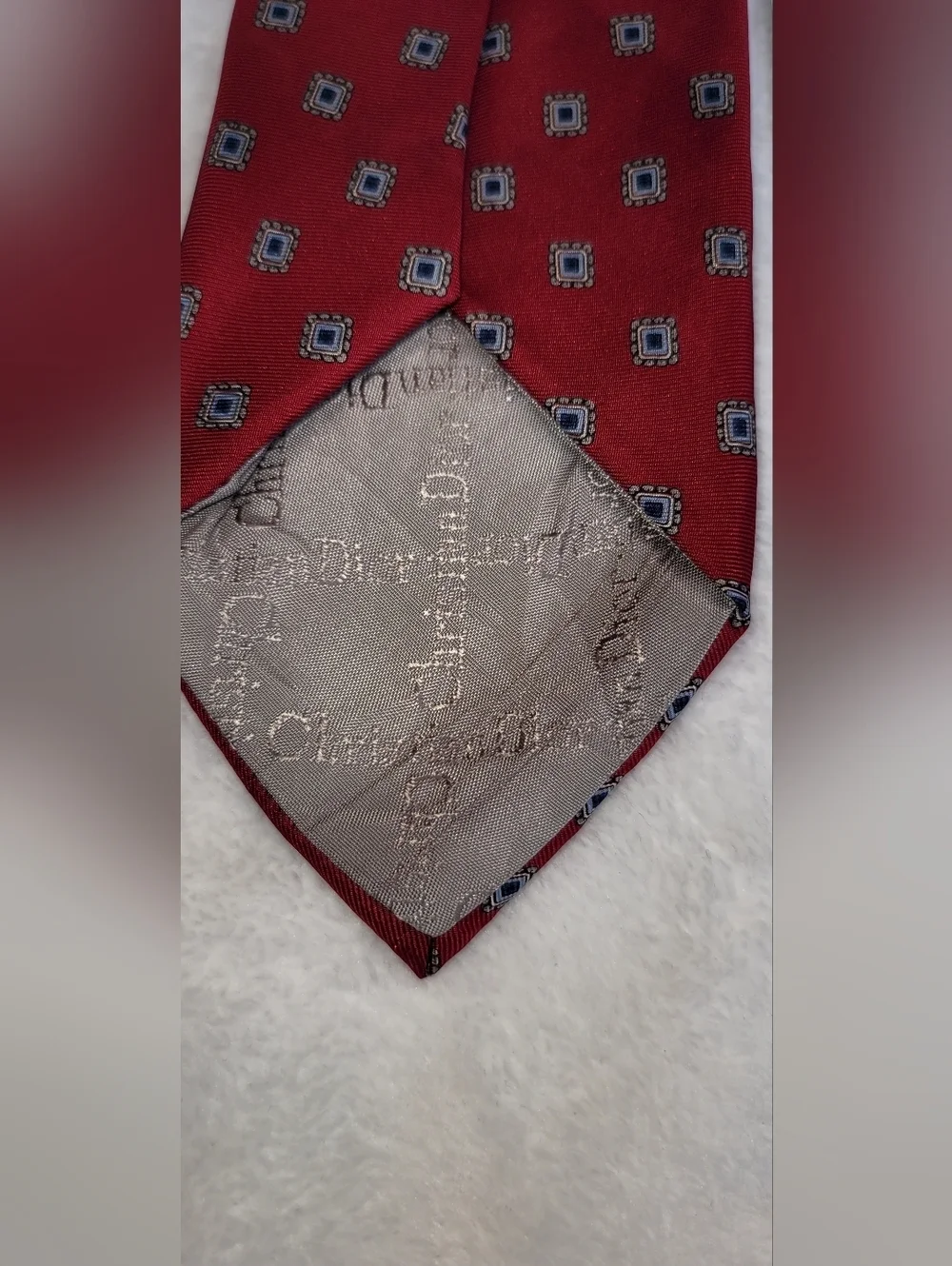 TWO Vintage Christian Dior Monsieur Necktie Silk Blue & Red Geometric Men’s Ties